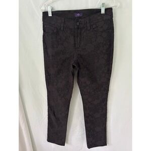 NYDJ Petite Black Floral Embossed Slim Leg Pants Size 4P